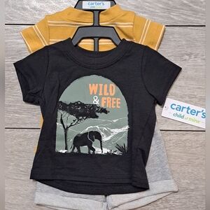 Brand New Carter's Infant 3 Piece "WILD & FREE"  Black and Yellow Elephant Set